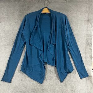 Gold Hawk Blue Knit Silk Cashmere Open Tie Cardigan Pointed Hem Shawl Sz M